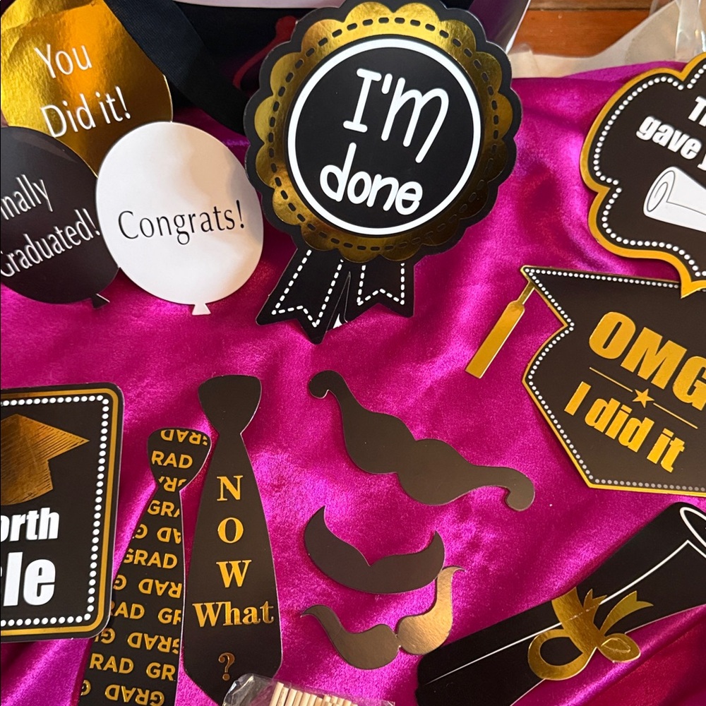 Graduation Photo Booth Props Set - Black & Gold - Picture 3 of 6